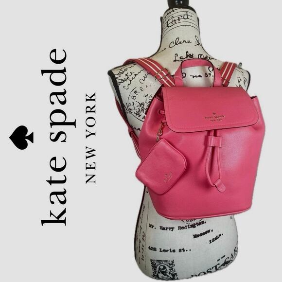 NWT KATE SPADE BACKPACK BUBBLE GUM PINK PEBBLE LEATHER W/KEY CHARM POUCH ICONIC